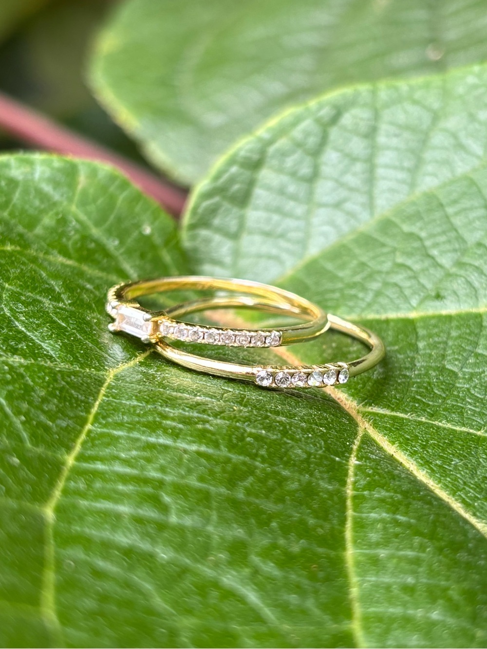 Set of Two Gold/Silver Rings with Stone Accents- Women Jewelry